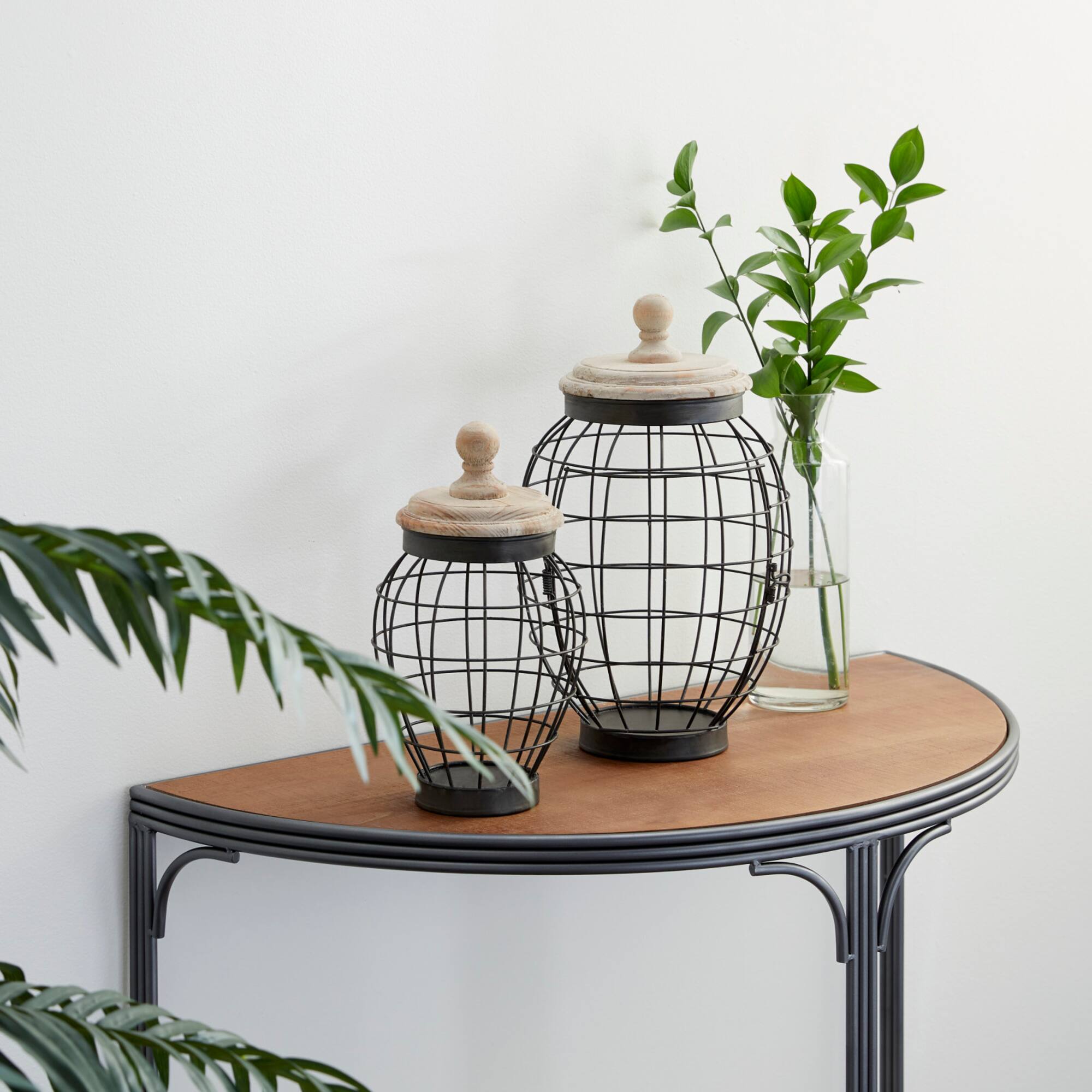 Black Farmhouse Metal Wire Jars, 2ct.